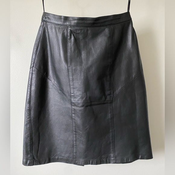Leather Skirt Black Mini Vintage Real Genuine Leather - Picture 2 of 12